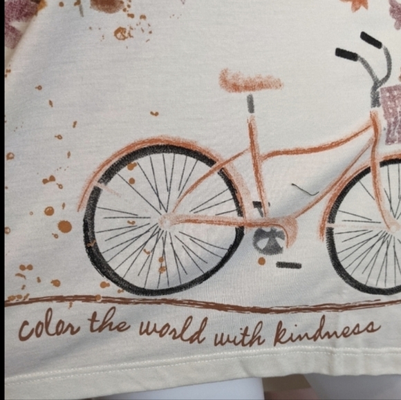 Cream Fall Leaves and Bicycle Long Sleeve Graphic Tee - Picture 3 of 7